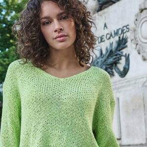 ESQUALO Light Blue Ribbon Knit V-Neck Sweater